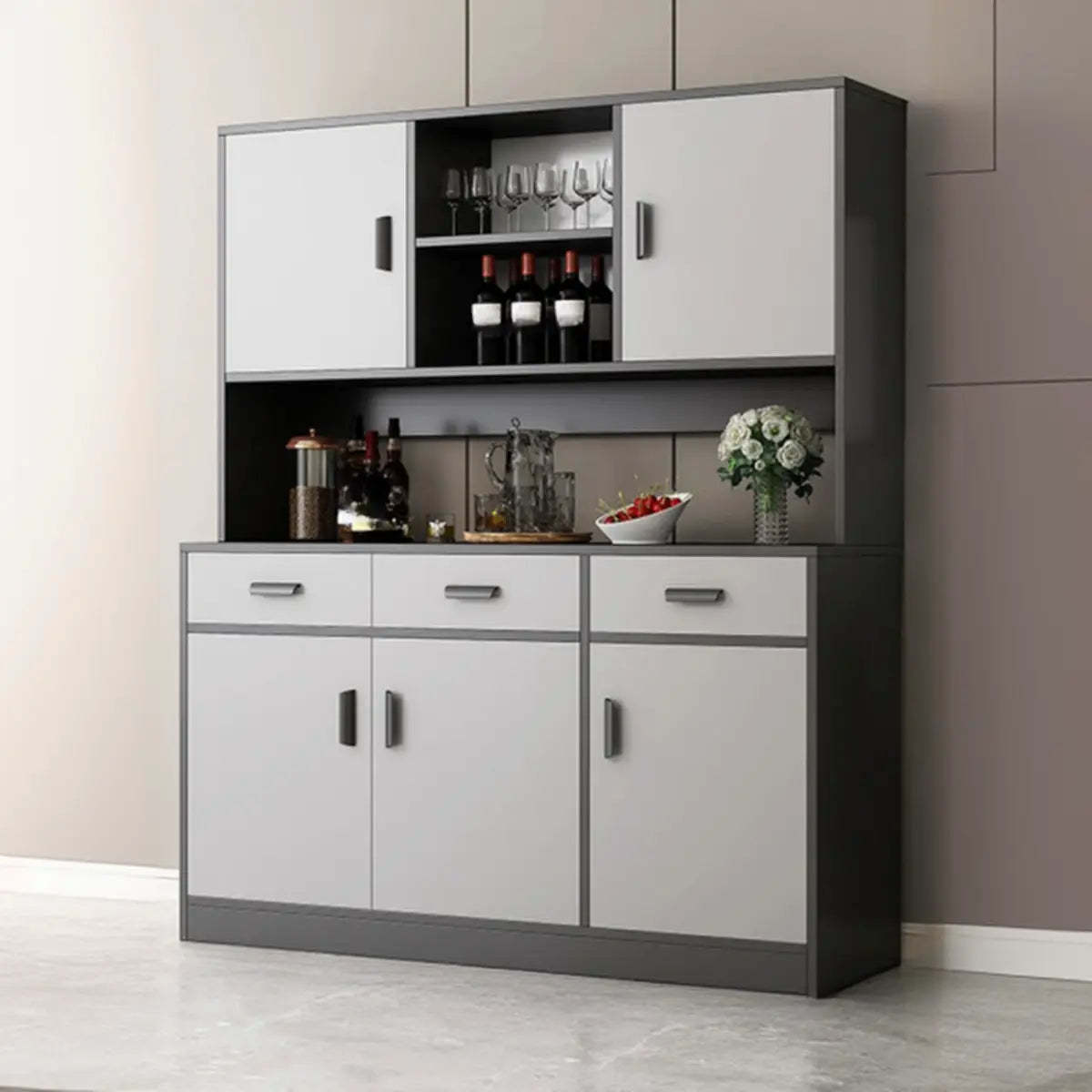 Narrow Gray Wood Cabinet Large Open Buffet
