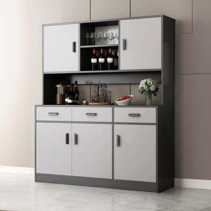 Narrow Gray Wood Cabinet Large Open Buffet