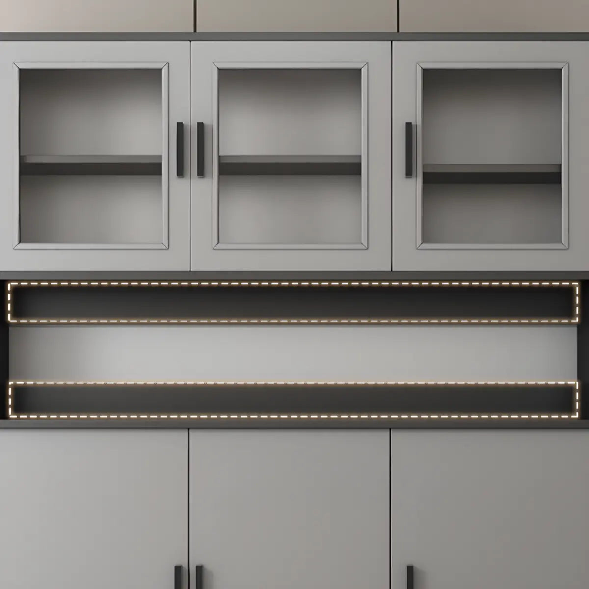 Narrow Gray Wood Cabinet Large Open Buffet