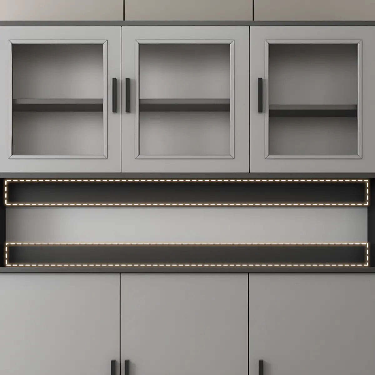 Narrow Gray Wood Cabinet Large Open Buffet