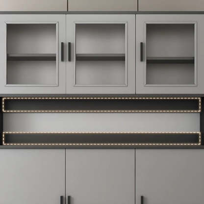 Narrow Gray Wood Cabinet Large Open Buffet