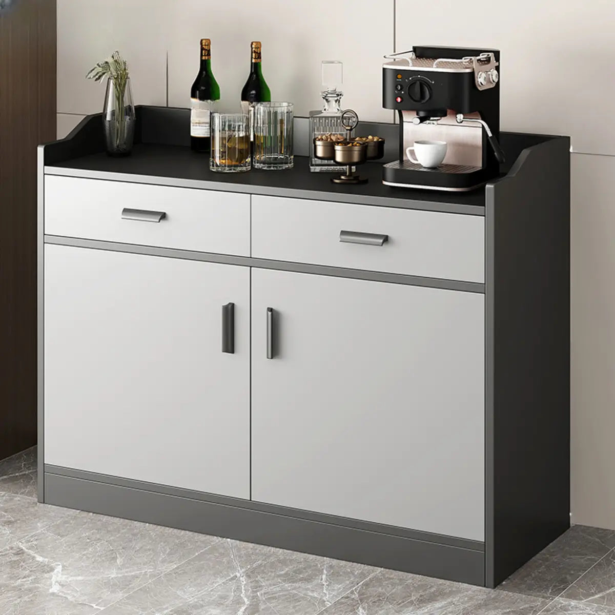 Narrow Gray Wood Cabinet Large Open Buffet
