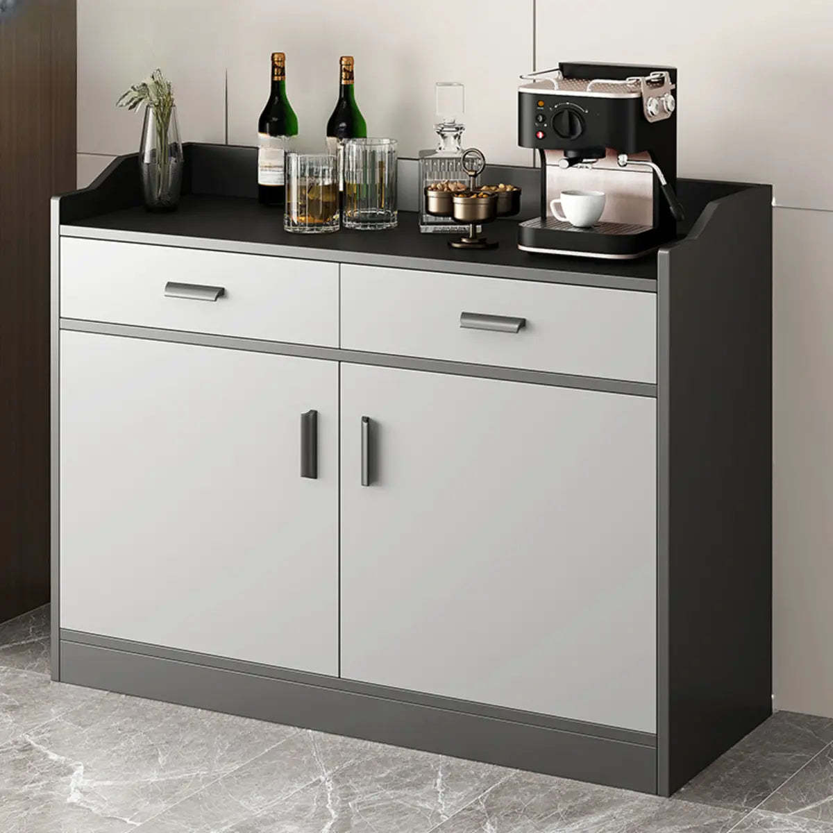Narrow Gray Wood Cabinet Large Open Buffet