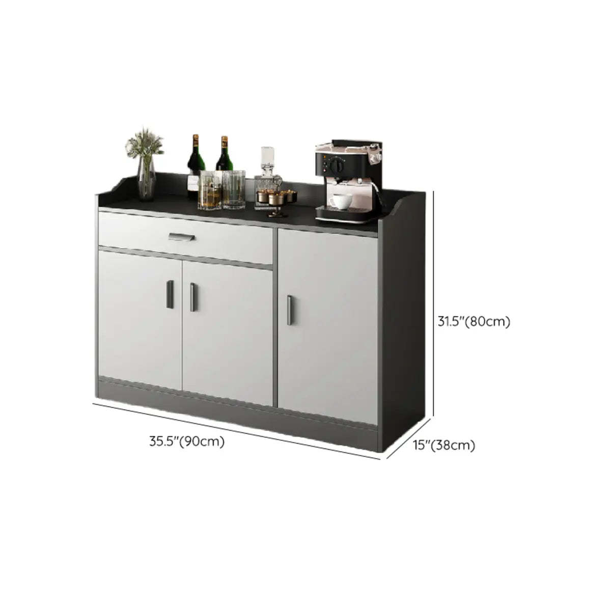 Narrow Gray Wood Cabinet Large Open Buffet