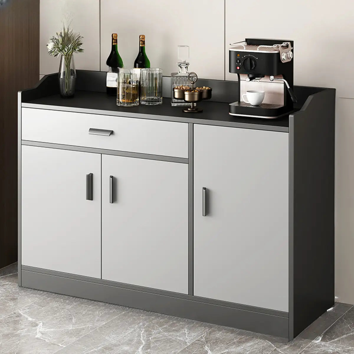 Narrow Gray Wood Cabinet Large Open Buffet