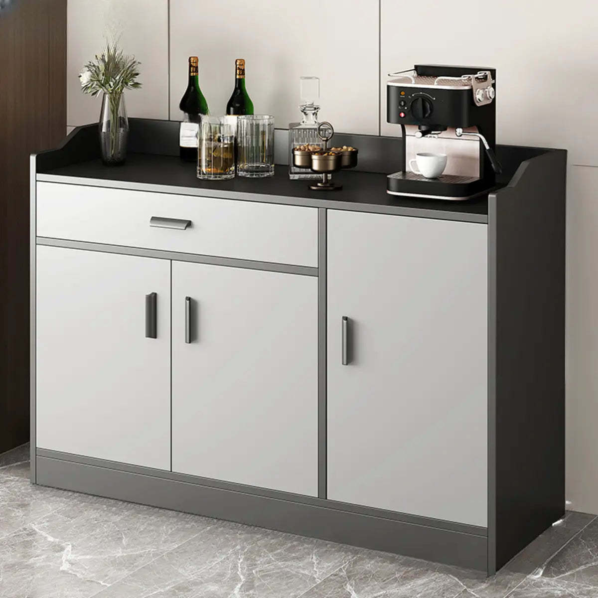 Narrow Gray Wood Cabinet Large Open Buffet