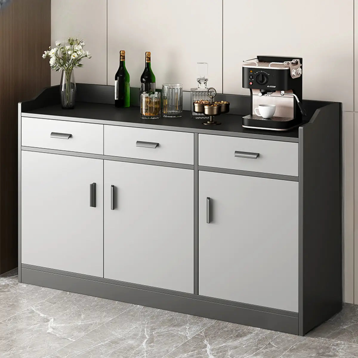 Narrow Gray Wood Cabinet Large Open Buffet
