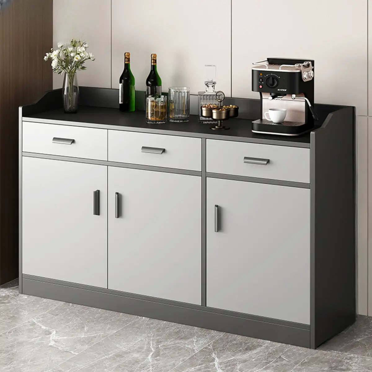 Narrow Gray Wood Cabinet Large Open Buffet