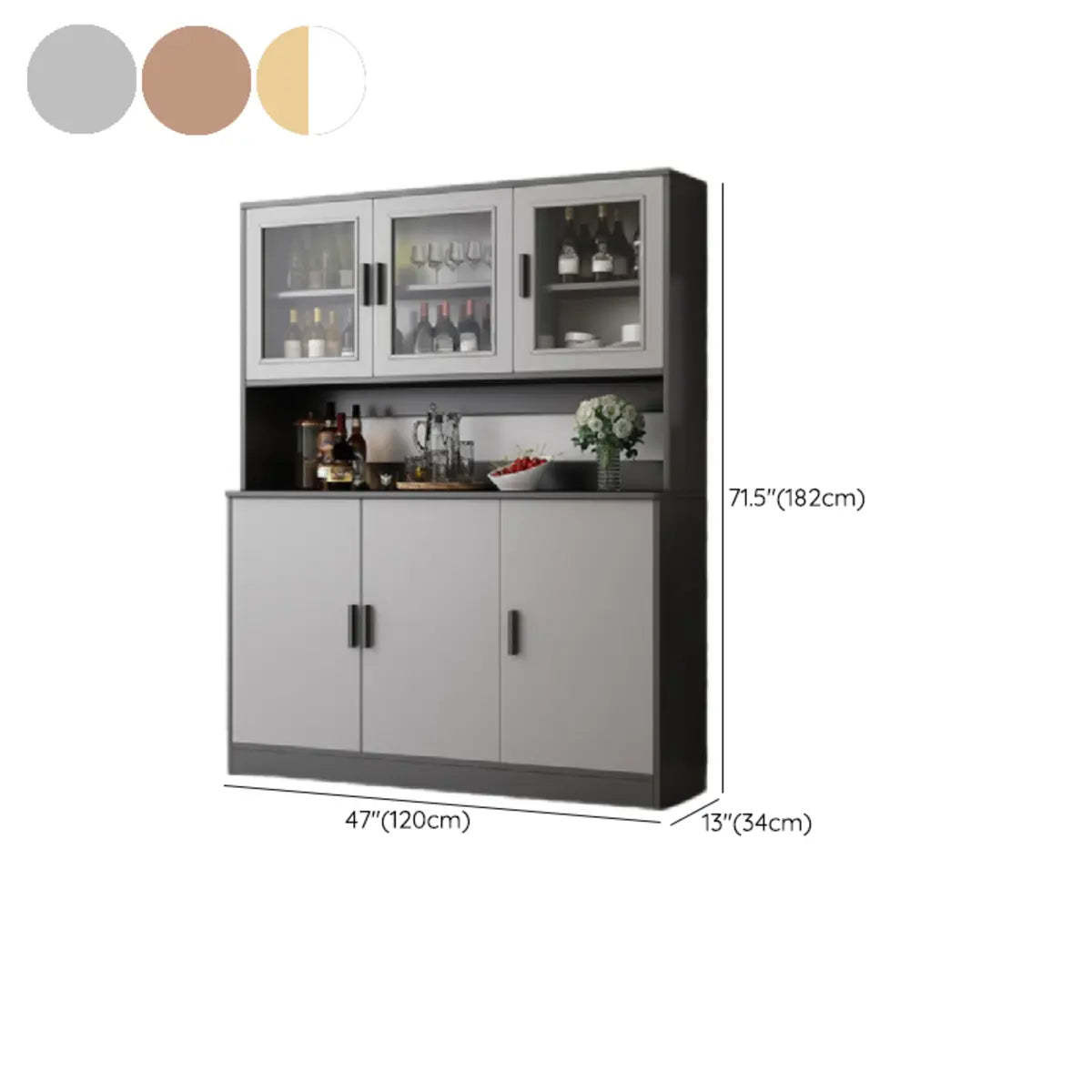 Narrow Gray Wood Cabinet Large Open Buffet