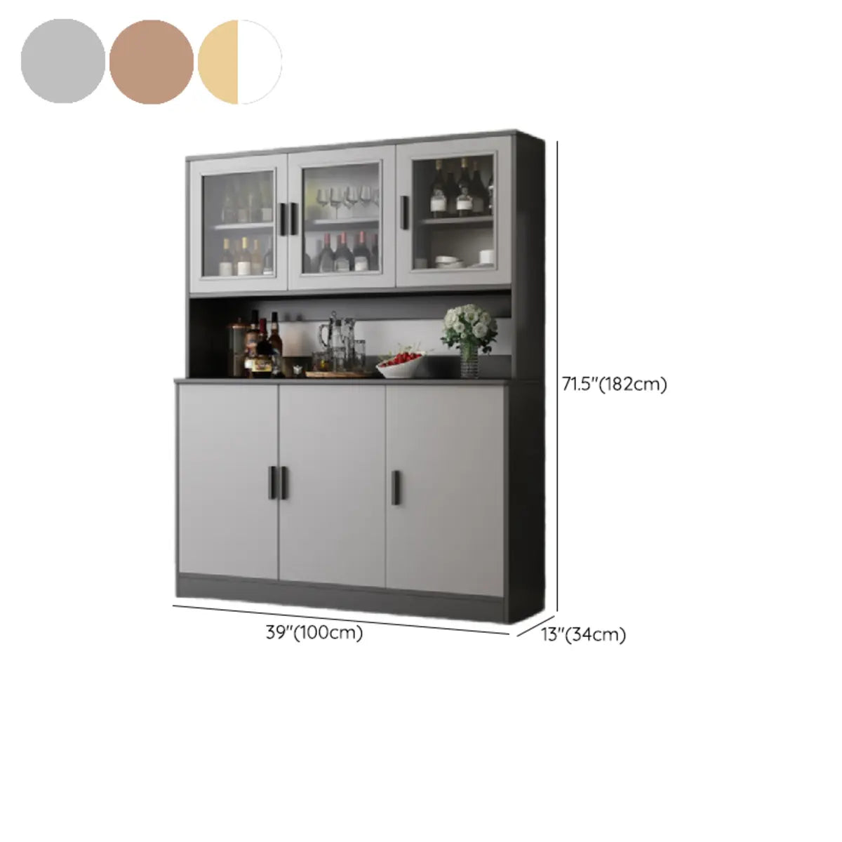 Narrow Gray Wood Cabinet Large Open Buffet
