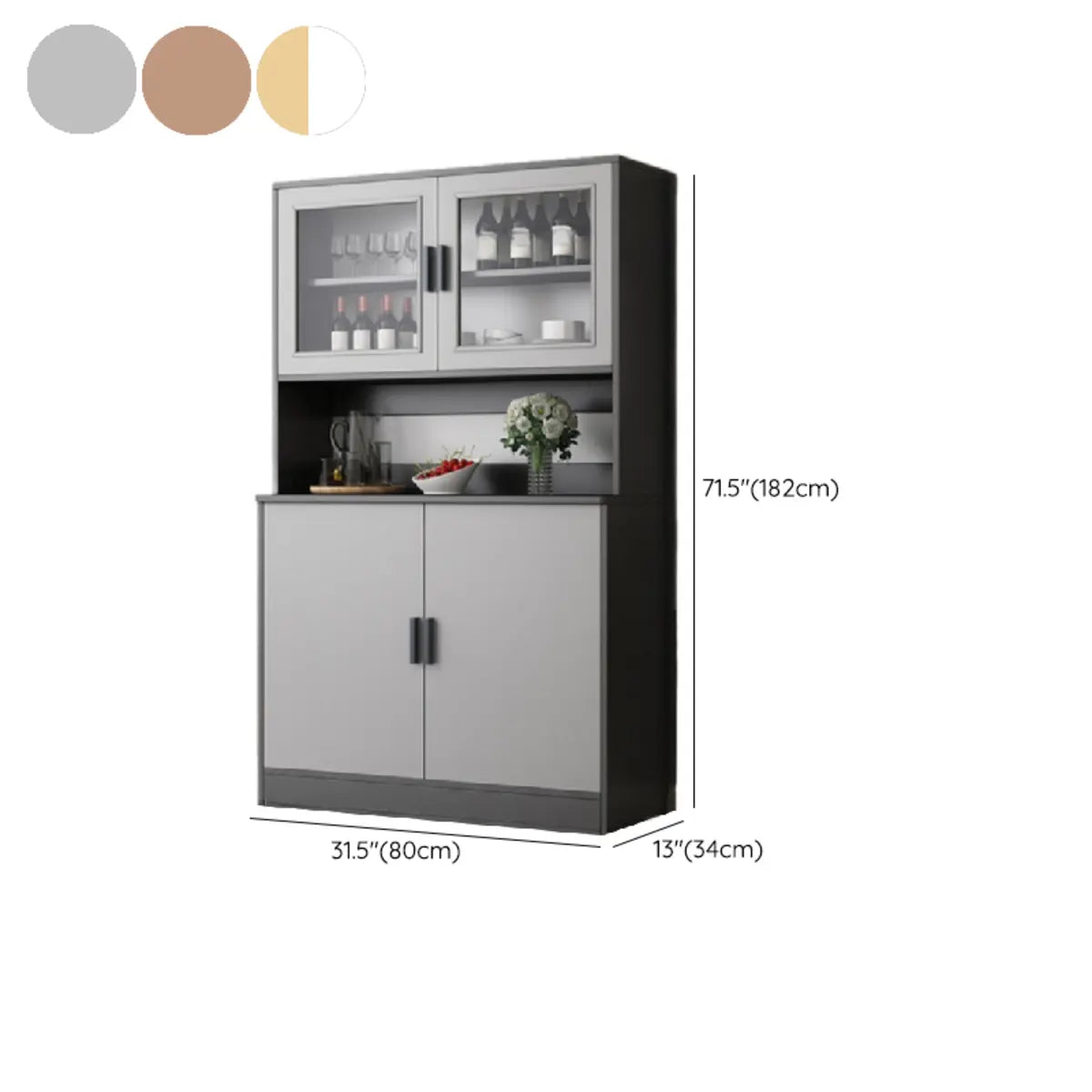 Narrow Gray Wood Cabinet Large Open Buffet