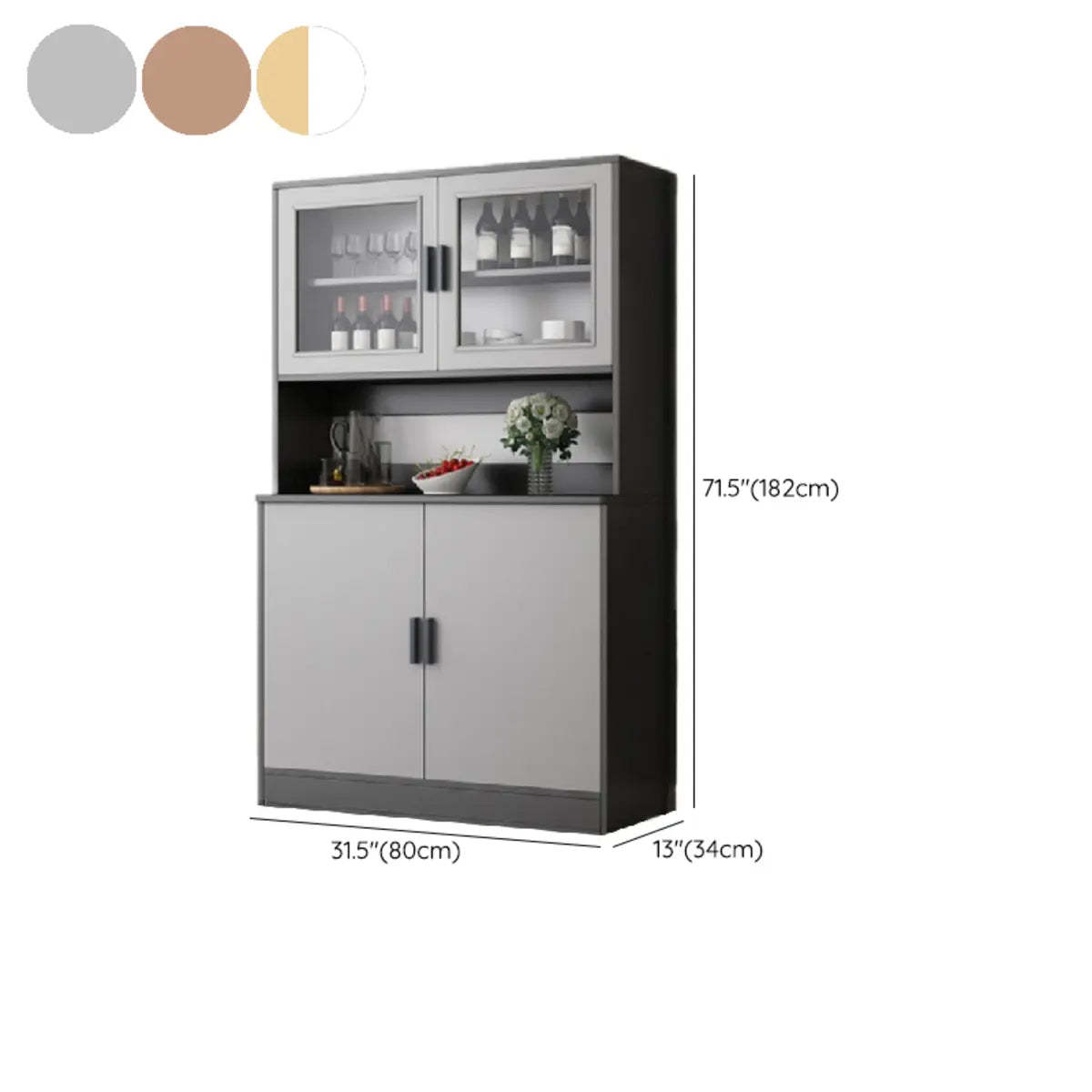 Narrow Gray Wood Cabinet Large Open Buffet