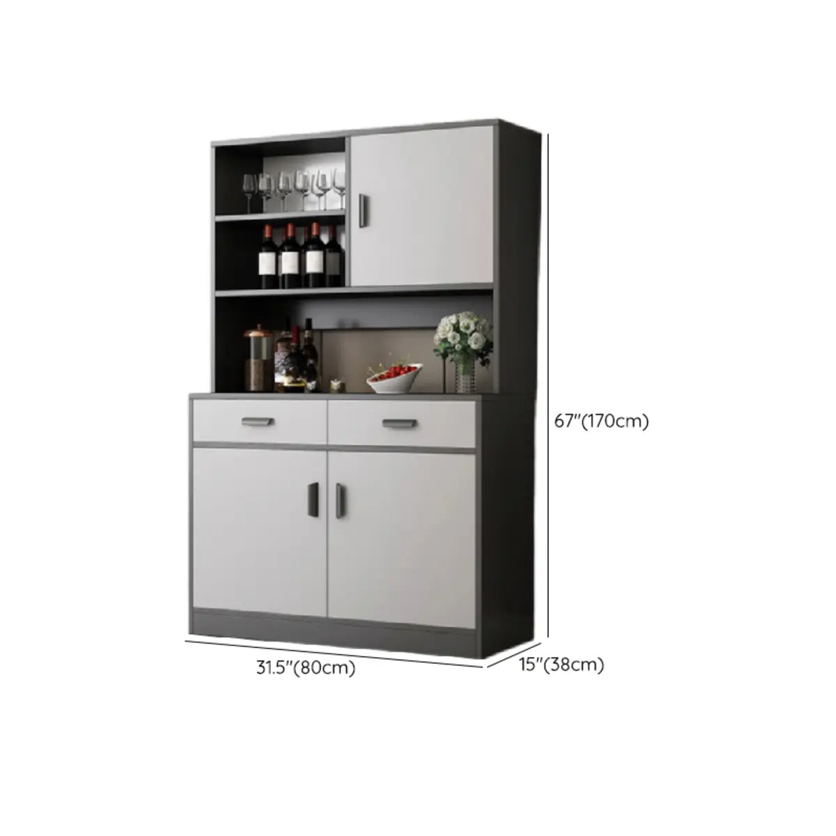 Narrow Gray Wood Cabinet Large Open Buffet