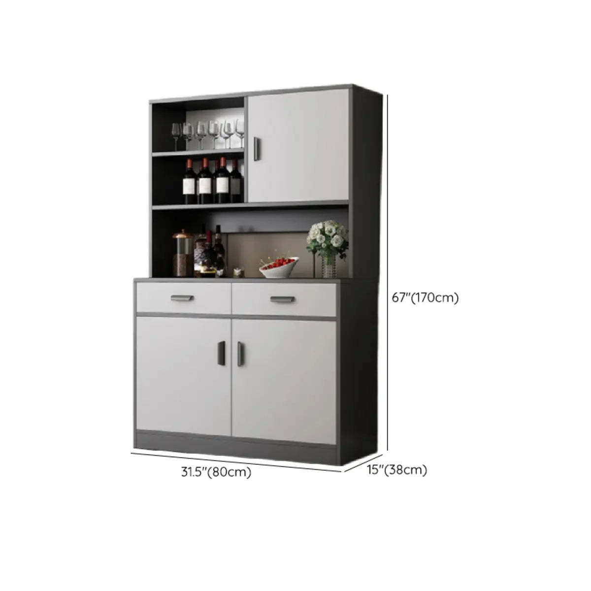 Narrow Gray Wood Cabinet Large Open Buffet
