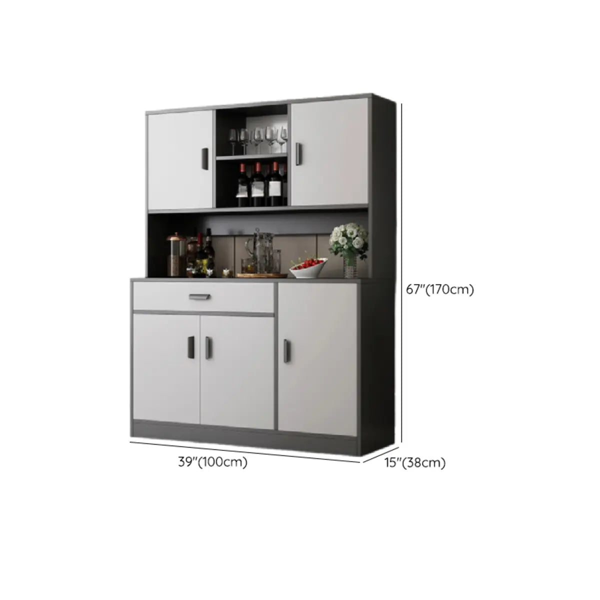 Narrow Gray Wood Cabinet Large Open Buffet