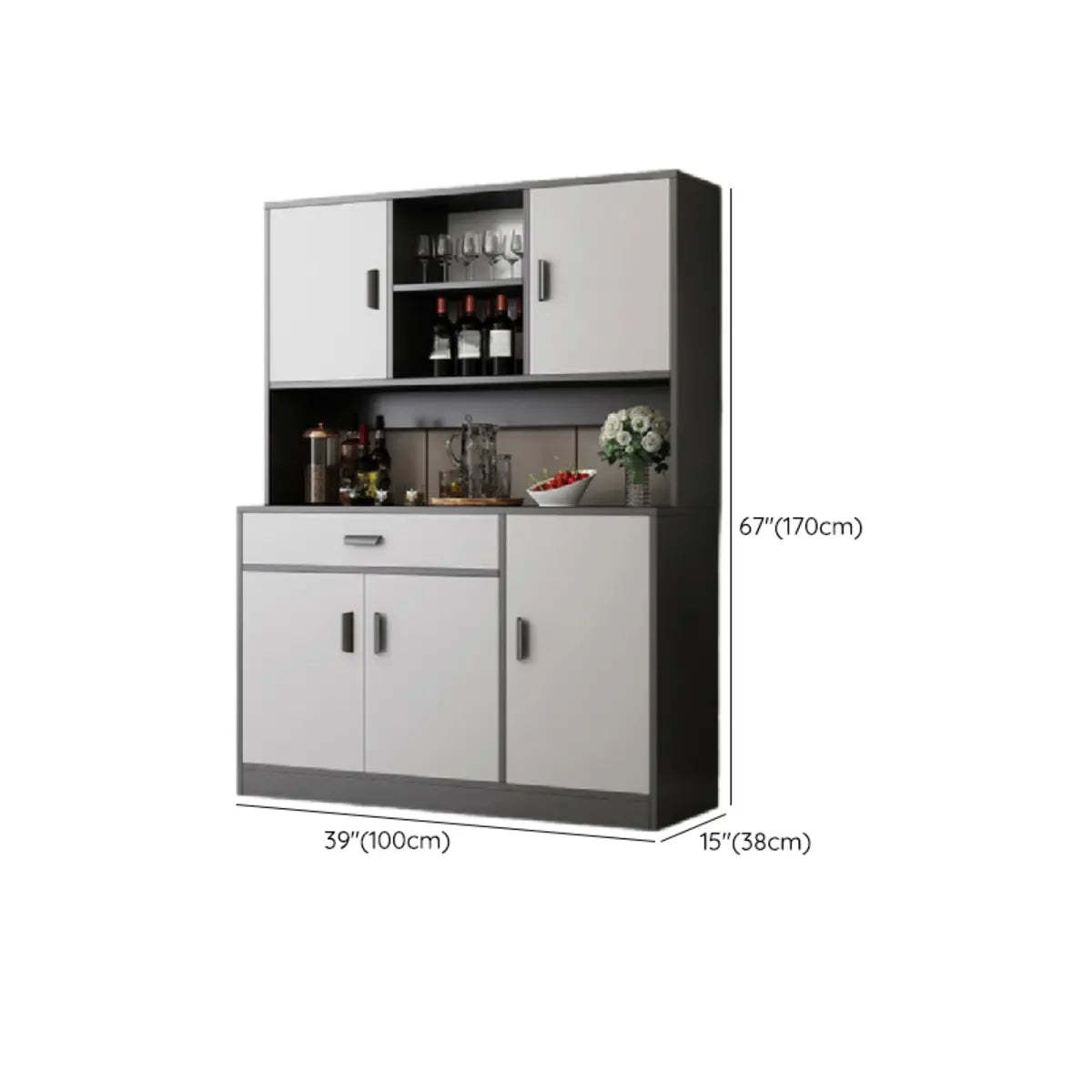 Narrow Gray Wood Cabinet Large Open Buffet