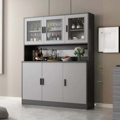 Narrow Gray Wood Cabinet Large Open Buffet — Cherry Wood