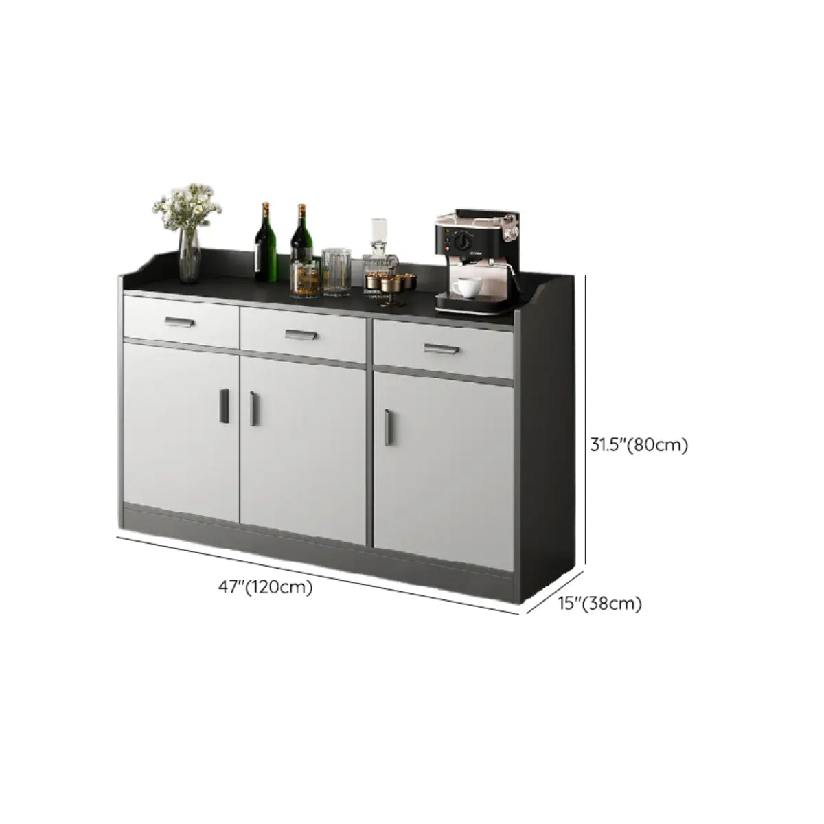 Narrow Gray Wood Cabinet Large Open Buffet