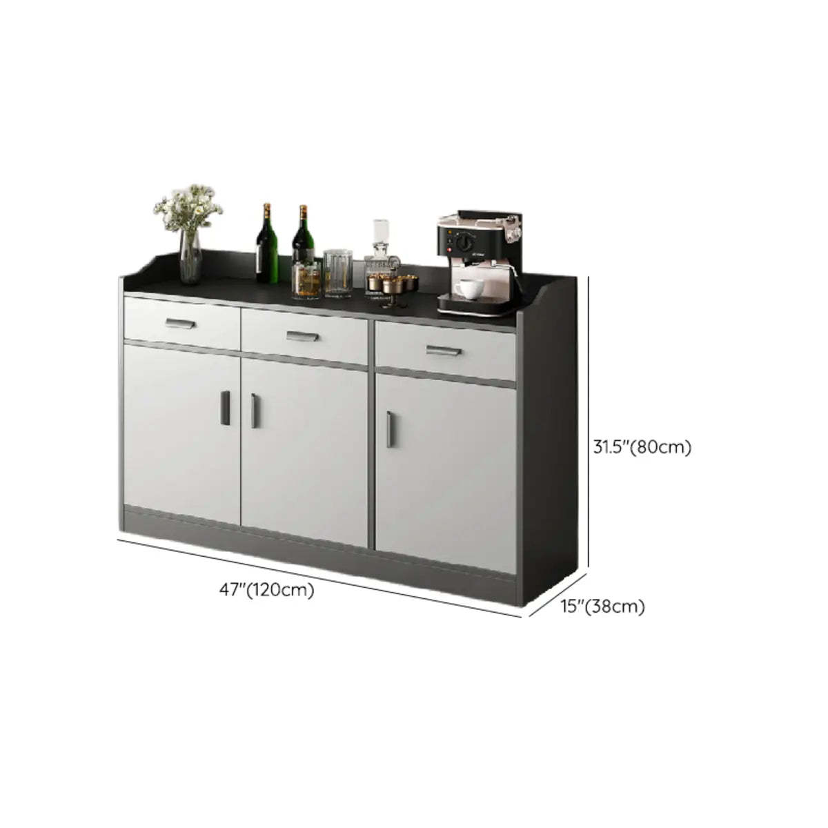 Narrow Gray Wood Cabinet Large Open Buffet
