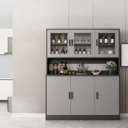 Narrow Gray Wood Cabinet Large Open Buffet — Grey
