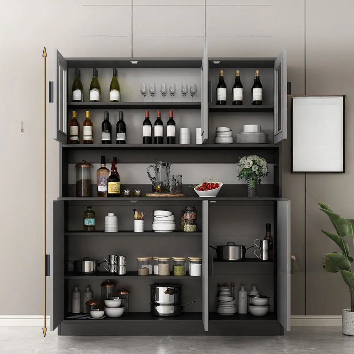 Narrow Gray Wood Cabinet Large Open Buffet — Grey
