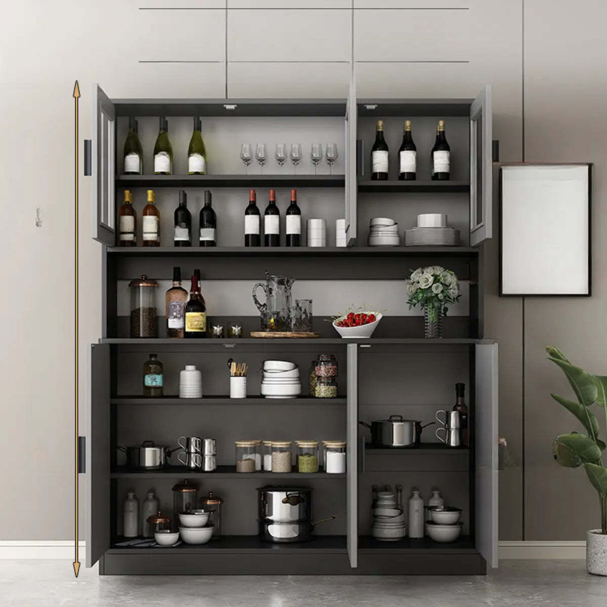 Narrow Gray Wood Cabinet Large Open Buffet — Grey