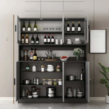Narrow Gray Wood Cabinet Large Open Buffet — Grey