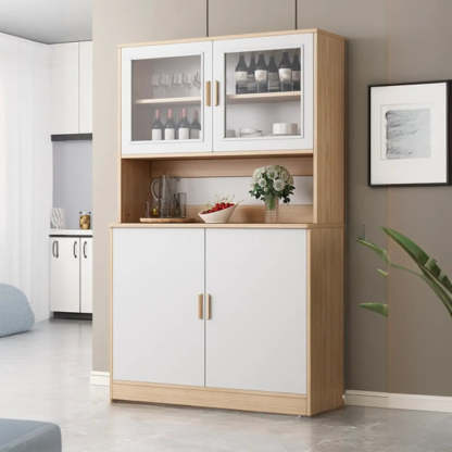 Narrow Gray Wood Cabinet Large Open Buffet — Walnut
