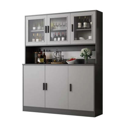 Narrow Gray Wood Cabinet Large Open Buffet — Cherry Wood