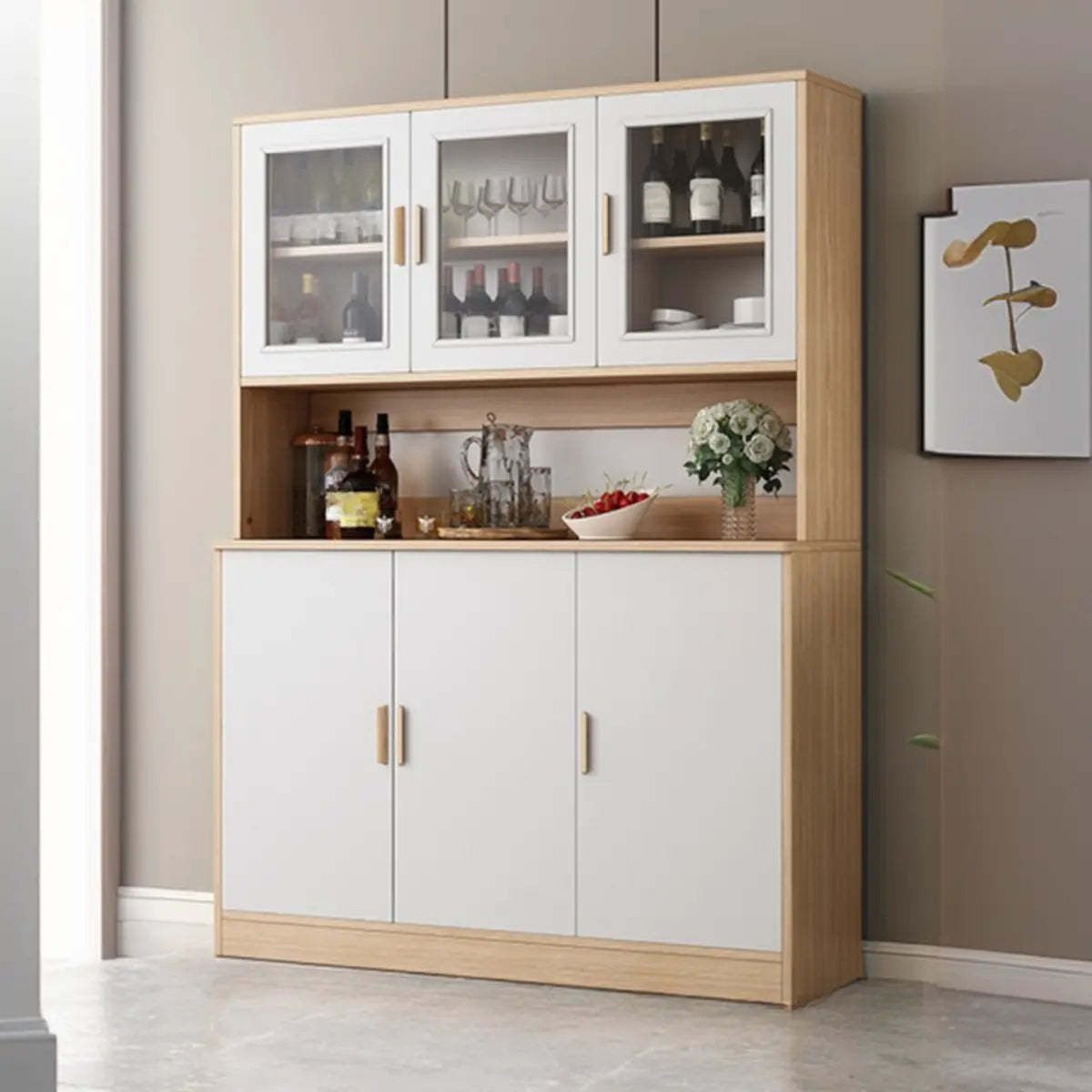 Narrow Gray Wood Cabinet Large Open Buffet — Grey