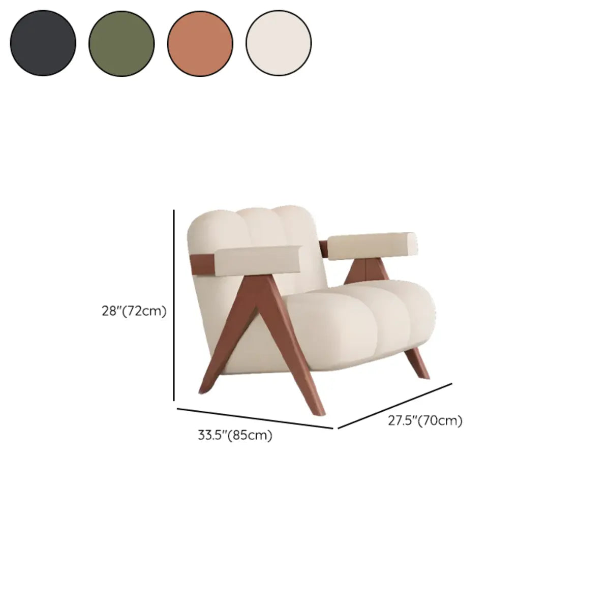 Beige Flannel Wood Four Leg Arm Chair