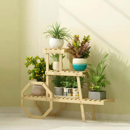 Car-Shape Multi-Tier Wood Indoor Plant Stand — Tan