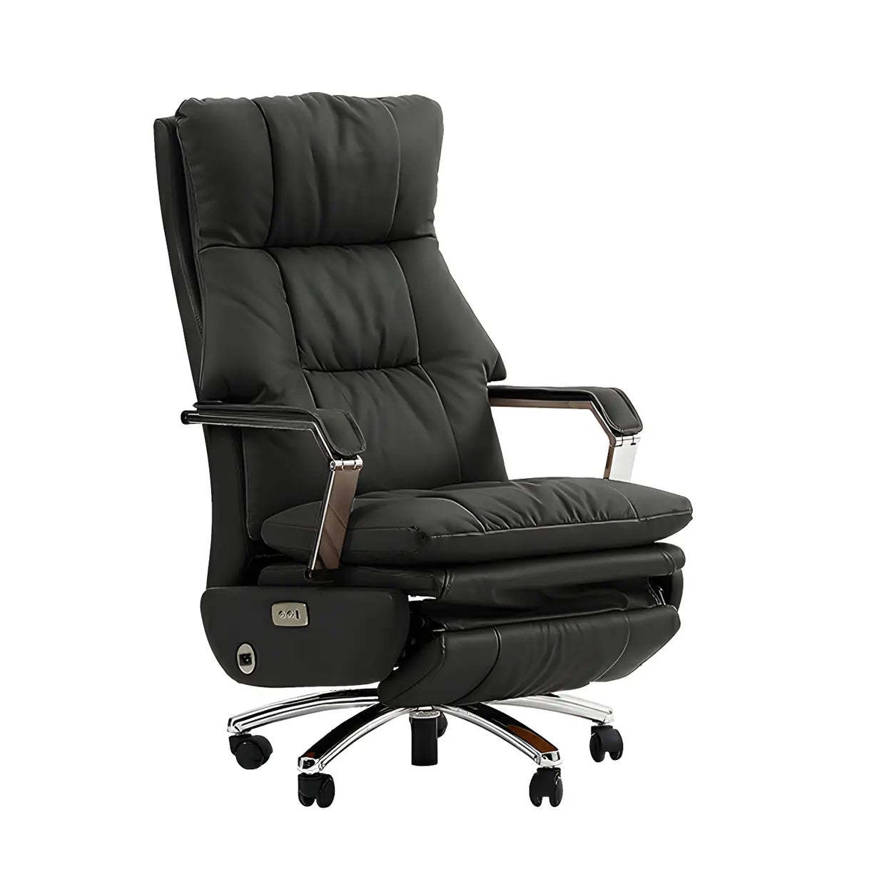 Orange Reclining Leather Swivel Office Chair with Casters — Black / Massage / Genuine Leather