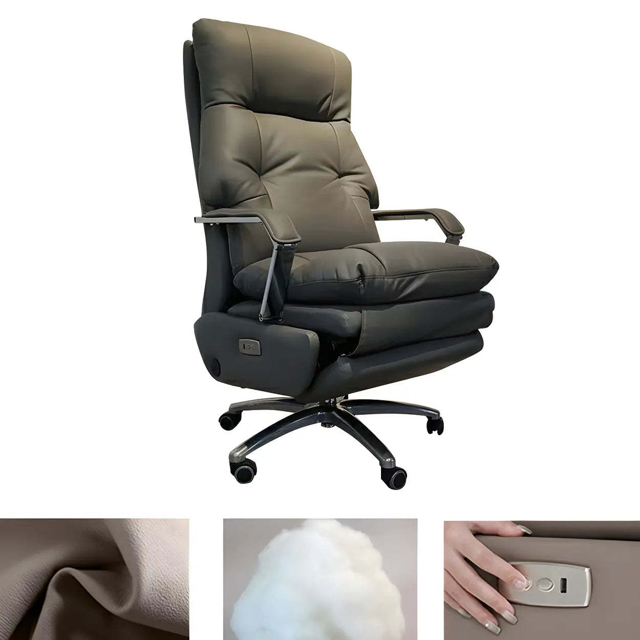 Orange Reclining Leather Swivel Office Chair with Casters — Black / Massage Not Included / Genuine Leather