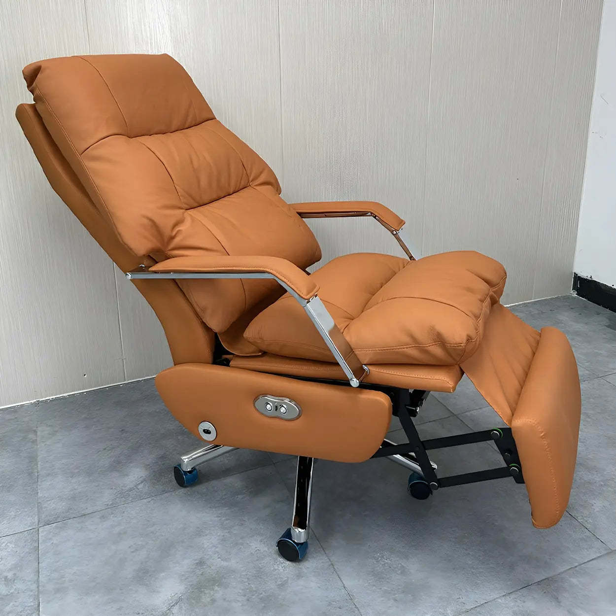 Orange Reclining Leather Swivel Office Chair with Casters — Black / Massage Not Included / Faux Leather