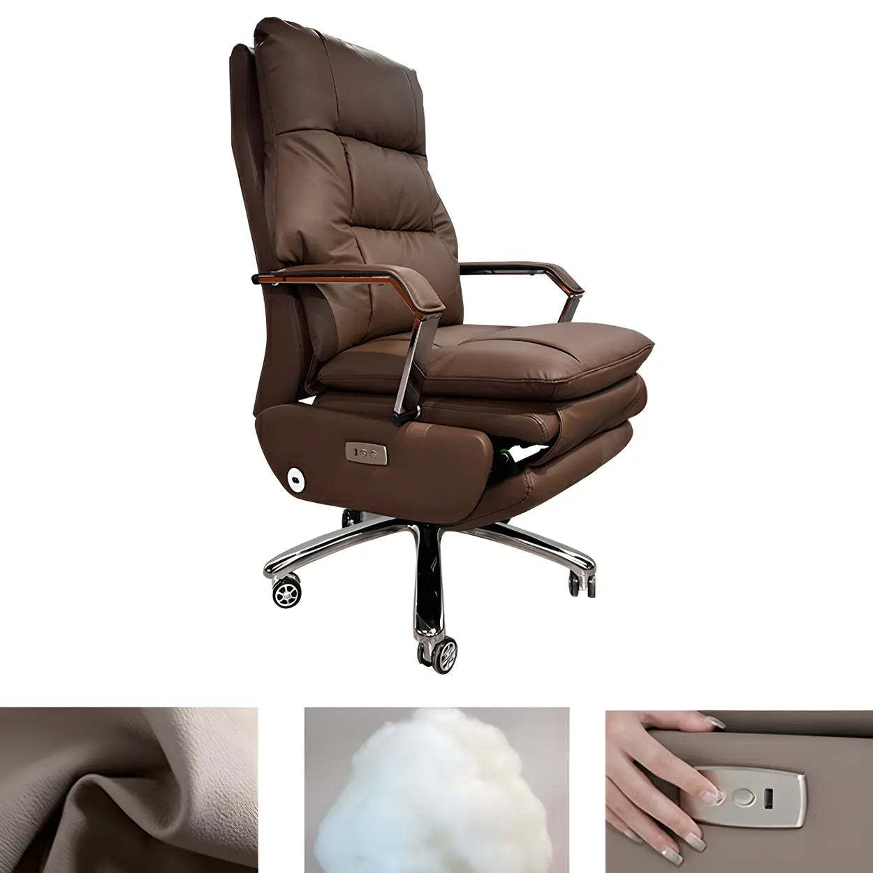 Orange Reclining Leather Swivel Office Chair with Casters — Brown / Massage Not Included / Genuine Leather