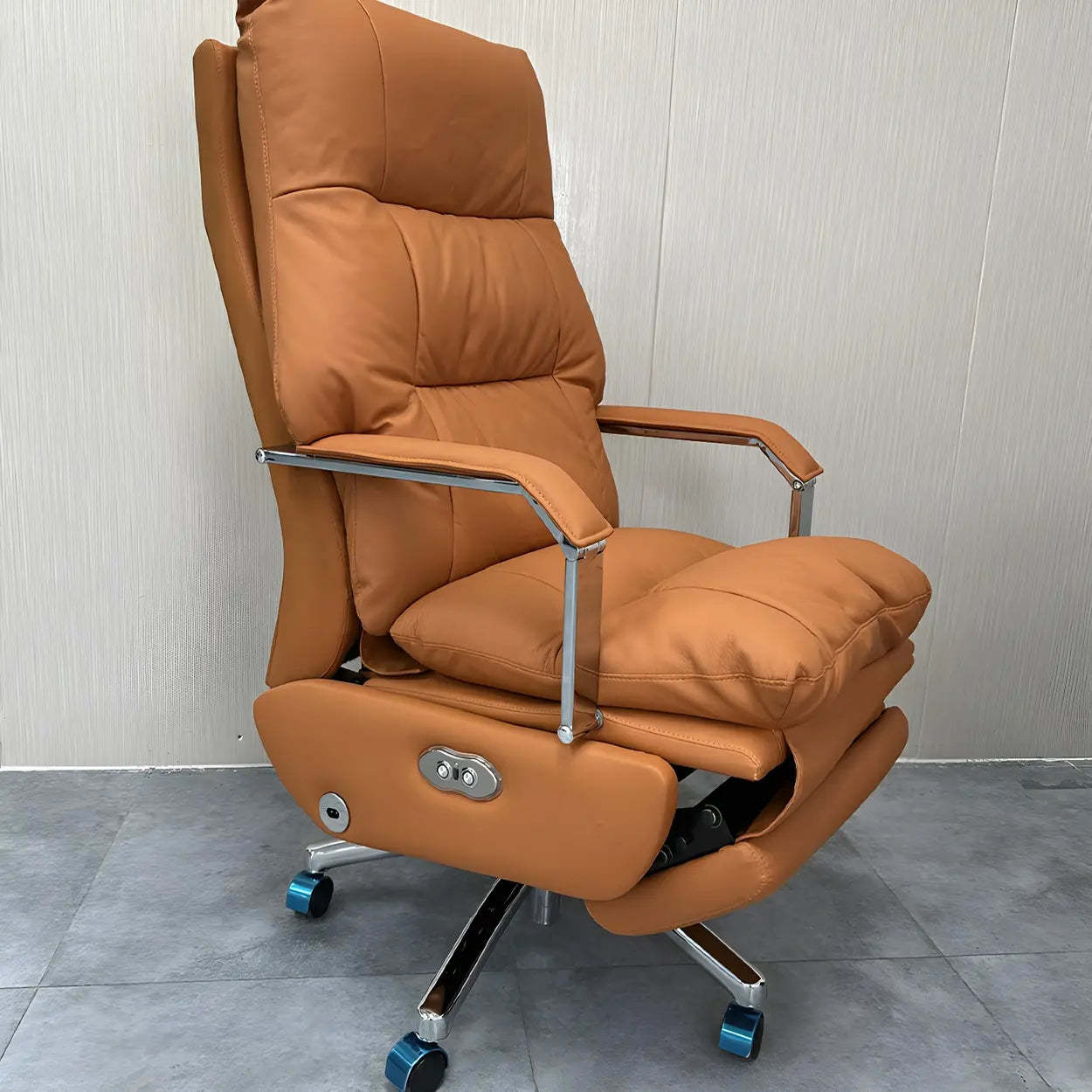 Orange Reclining Leather Swivel Office Chair with Casters — Grey / Massage Not Included / Genuine Leather