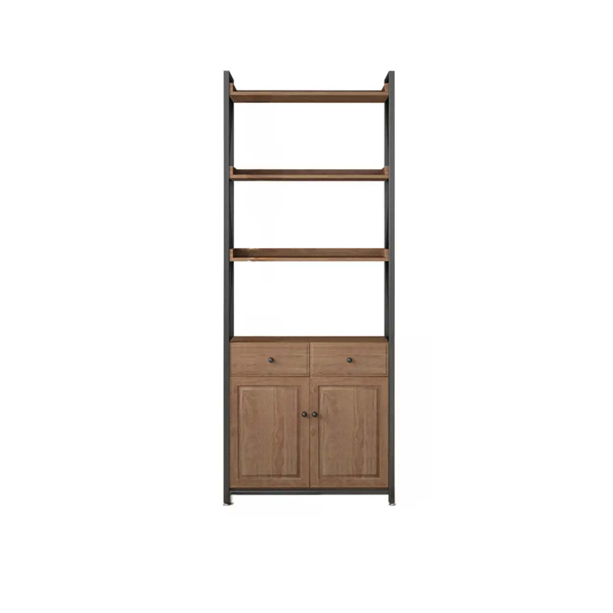 Casual Auburn Metal Frame Wood Bookshelf — 6 / Cabinet Not Included