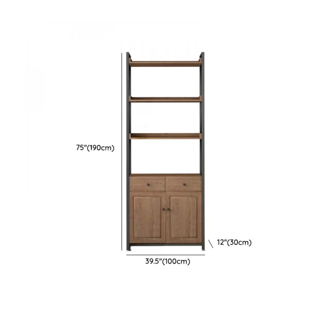 Casual Auburn Metal Frame Wood Bookshelf