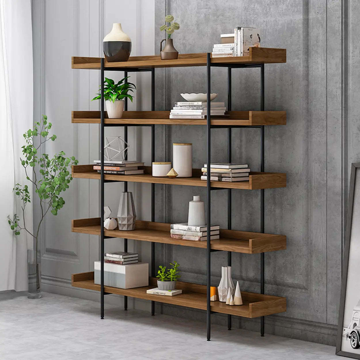 Brown Wood Open Display Bookshelf