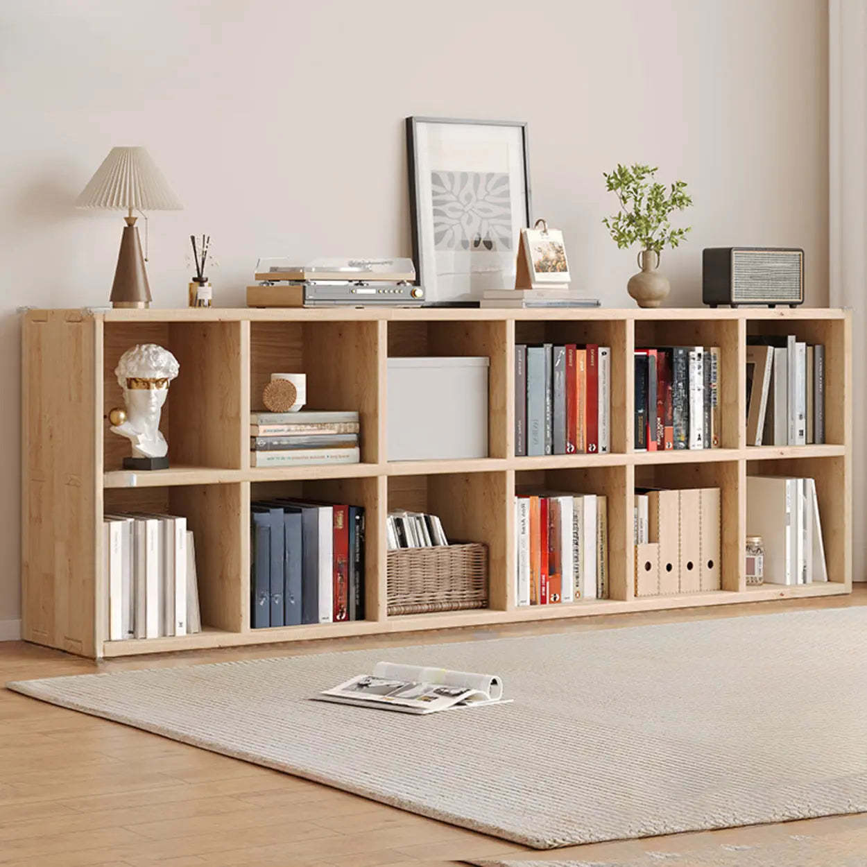 Modern casual back wood bookcases — 59" L x 12" W x 35" H