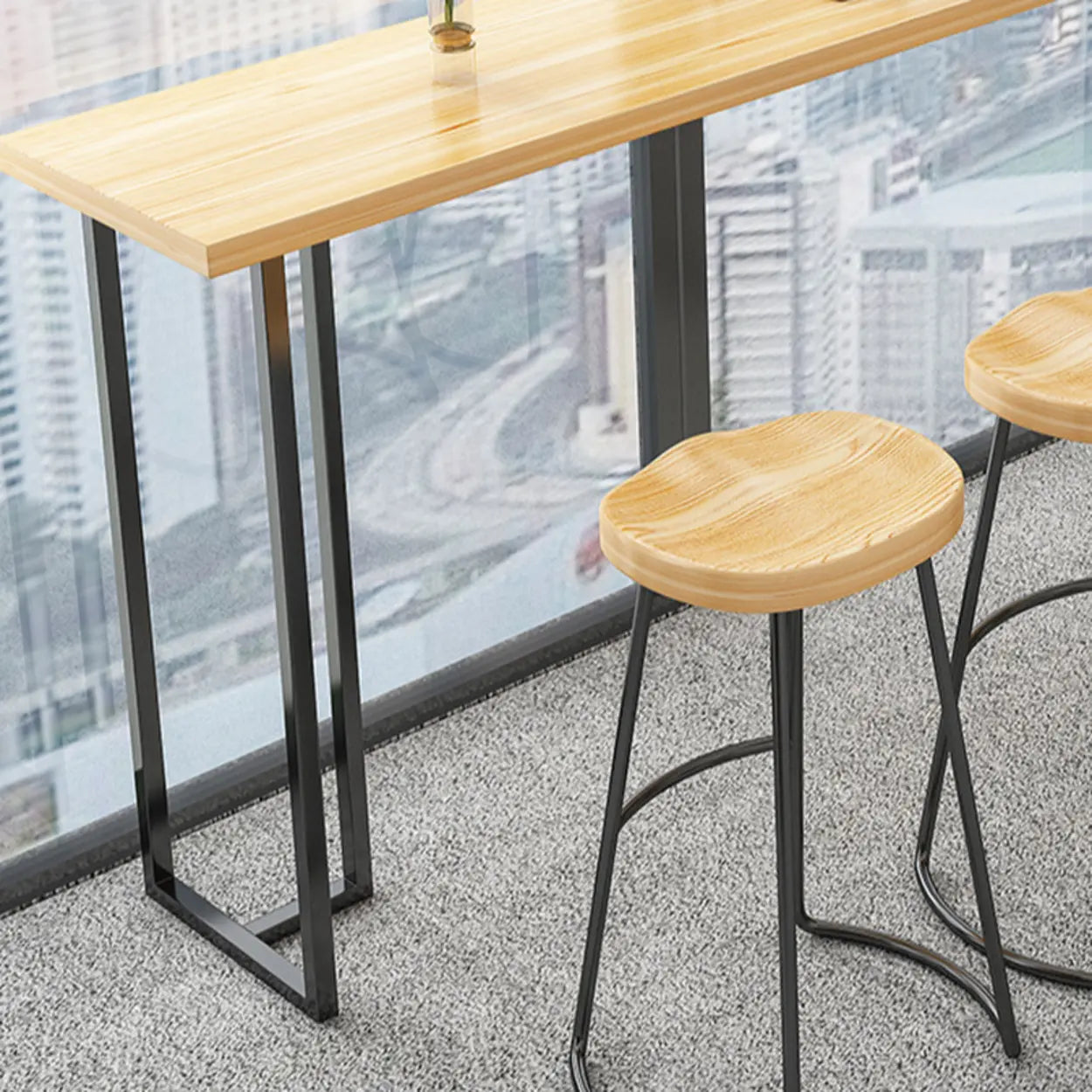 Casual Natural Wood Black Rectangular Timber Bar Table — Gold / Table Only