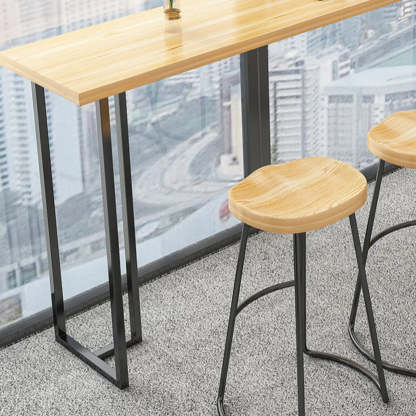 Casual Natural Wood Black Rectangular Timber Bar Table — Gold / Table Only