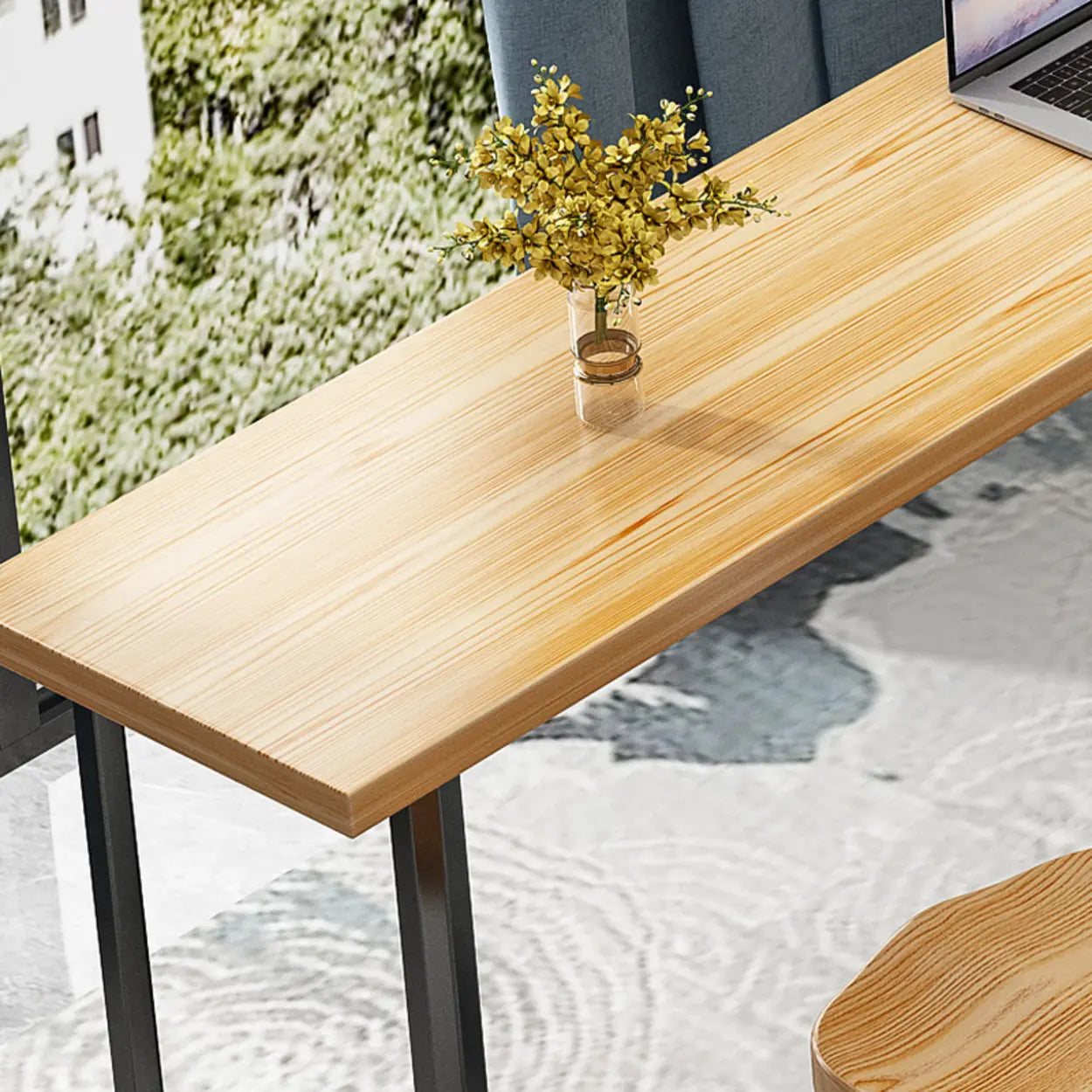 Casual Natural Wood Black Rectangular Timber Bar Table — Burnished Gold / Table Only