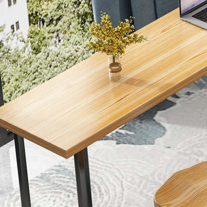 Casual Natural Wood Black Rectangular Timber Bar Table — Burnished Gold / Table Only