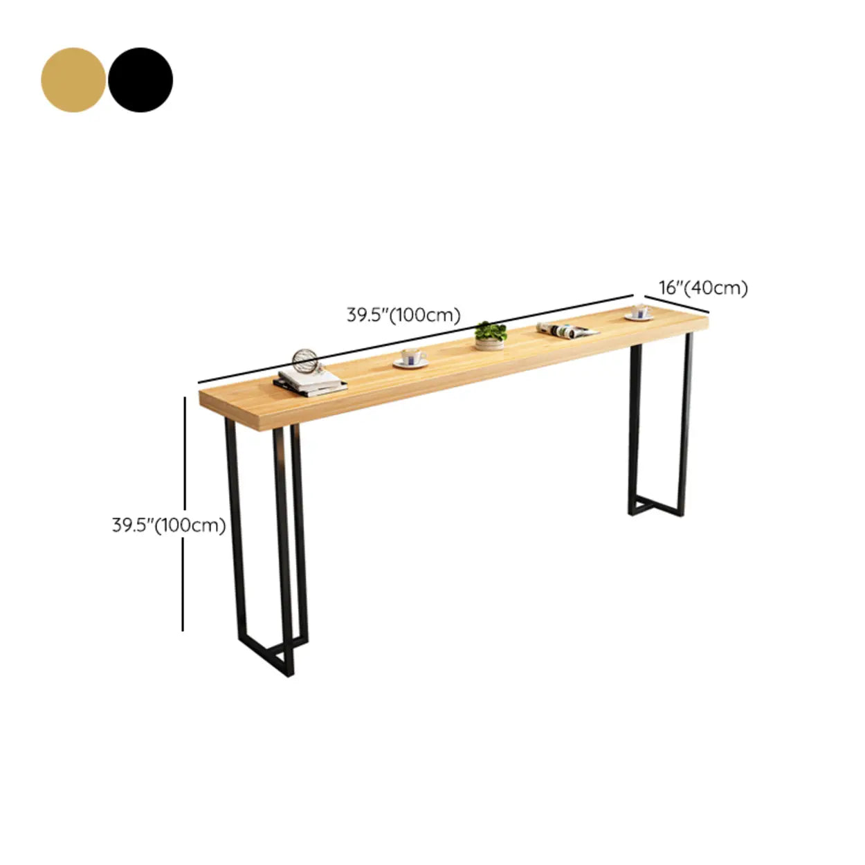 Casual Natural Wood Black Rectangular Timber Bar Table — Burnished Gold / Table Only