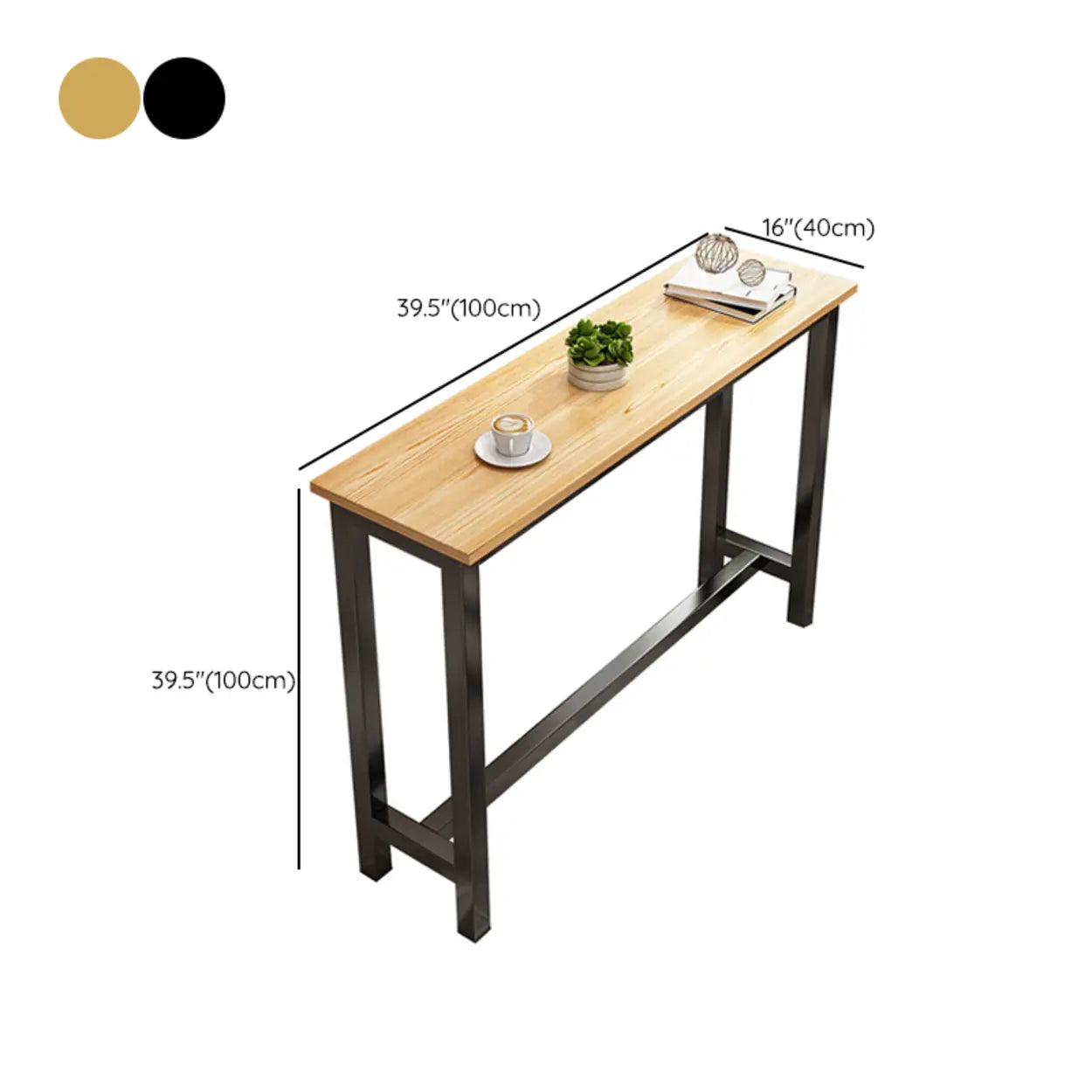 Casual Natural Wood Black Rectangular Timber Bar Table
