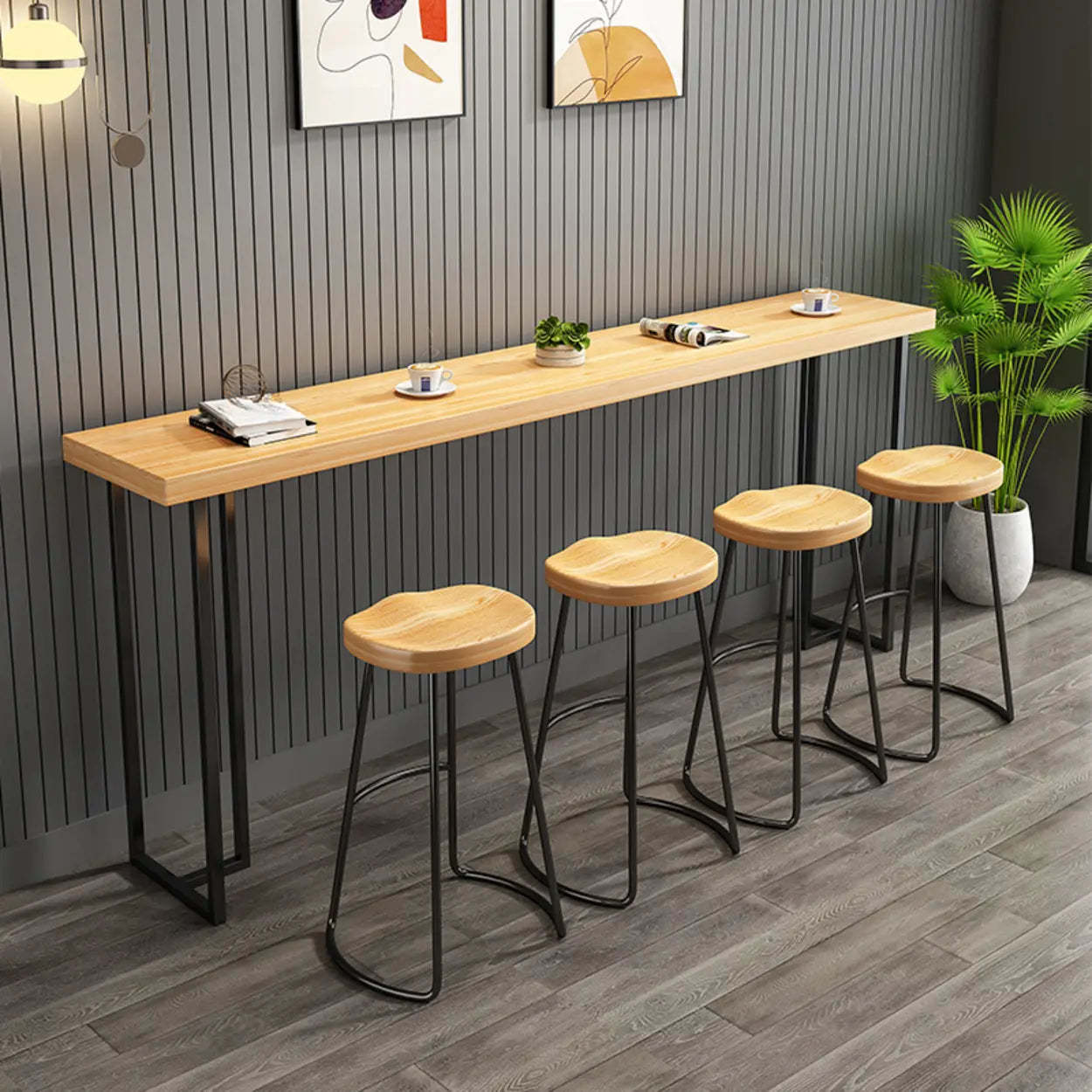 Casual Natural Wood Black Rectangular Timber Bar Table — Black / Table Only