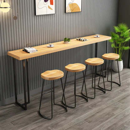 Casual Natural Wood Black Rectangular Timber Bar Table — Black / Table Only