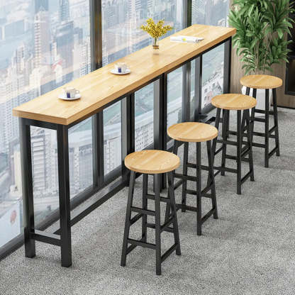 Casual Natural Wood Black Rectangular Timber Bar Table — Electroplated Black / Table Only